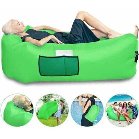 Hamac Gonflable Imperméable avec Oreiller Intégré et Petit Sac de Rangement(vert) (1/4)