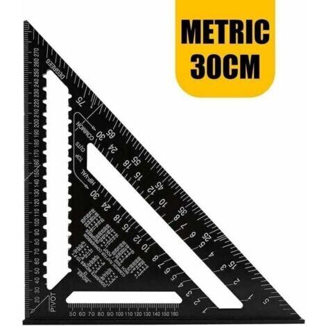 Équerre Triangle Metrique Professionnel Menuiserie Règle d'Angle Rapporteur Outil de Mesure en Alliage Rafter Square Carpenter de Haute Précision - 30CM (1/4)