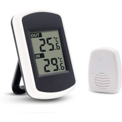 LCD Digital Thermomètre sans fil pour intérieur ou extérieur, mini capteur de température ambiante, petit précise testeur de météo dans la maison chambre et bureau, blanc (1/4)