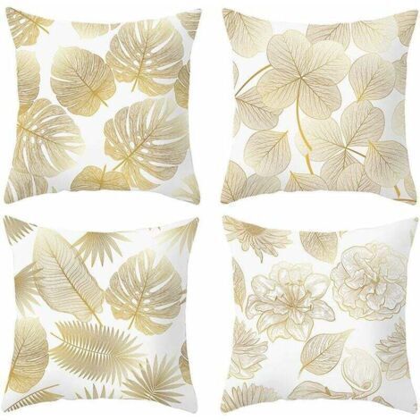 Taie d'oreiller 45x 45cm, Housse de Coussin Canapé Moderne Magnifiques Housses Coussins de Voiture Canapé Maison Décor Protecteurs (Feuilles Dorées02, Velours) (1/4)