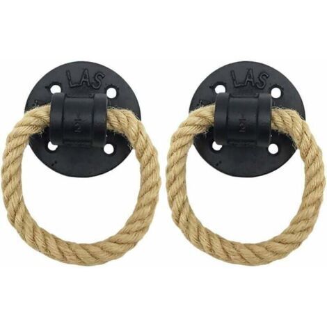 Anneau Darmoire Rétro Tire Anneau de Traction de Porte en Bois Rustique Poignée de Traction Darmoire Classique en Fer Forgé Vintage Anneau de Traction de Corde de Chanvre,(2Pcs ,le noir) (1/4)