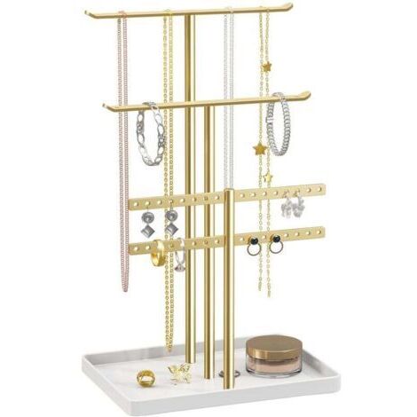 1 pièce, présentoir à bijoux robuste de 37 cm (14,5 pouces) pouvant accueillir 80 bijoux, présentoir doré pour colliers, boucles d'oreilles et bracelets (1/4)