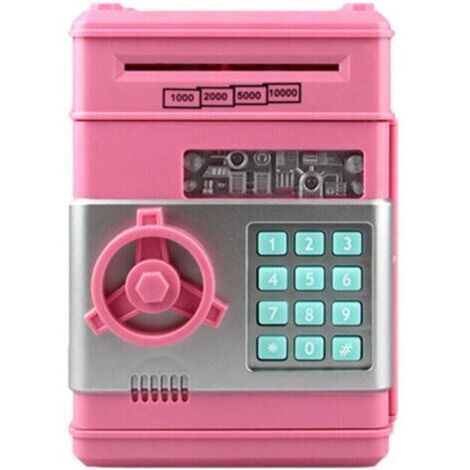 Tirelire ATM électronique à roulement automatique avec coffre-fort combiné pour garçons, filles, enfants, cadeaux d'anniversaire et de Noël (rose) (1/4)