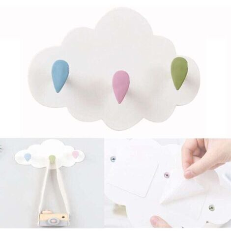 Patère pour Porte-Manteau Enfant Nuage Installation sans Perçage Crochet Mural de Portemanteau mural pour enfant avec 3 crochets pour Cuisine Salle de Bain (1/4)