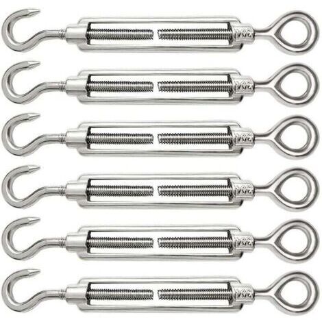 6 Pièces Tendeur Cable M6 Tendeur Cable Inox 304 Réglable Crochet de Ridoir et Oeil pour Tendeur de Fil Cable Acier Corde Crochet Tendeur Accessoires (1/4)