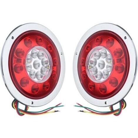 Lot de 2 feux arrière ronds 19 LED, feux de freinage, feux de position rouge ambré pour camion, remorque, camion, clignotant, feu de freinage 10-30 V (argenté) (1/4)