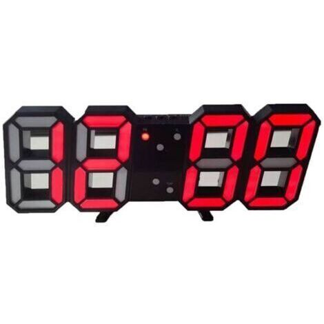 Horloge numérique 3D LED, commande vocale intelligente, affichage de l'heure, de la Date et de la température, réglage automatique de la luminosité pour cuisine chambre bureau(Numéro rouge Shell noir) (1/5)