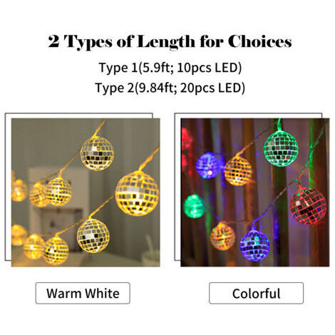 Guirlande lumineuse décorative à 20 LED, 3 m, boules suspendues, alimentée par piles, idéale pour l'intérieur, l'extérieur, le jardin ou la terrasse. (1/5)