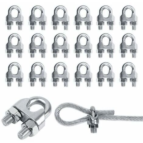 20 pièces M3 pince en acier inoxydable serre-câble serre-câble serre-câble en acier inoxydable serre-câbles en U serre-câble en acier inoxydable pour câble métallique câble en acier cordes en acier (1/4)