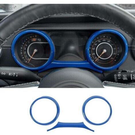 Lot de 2 housses de tableau de bord Garniture de tableau de bord Bleu ABS Cadrans d'instruments pour Jeep Wrangler 2018-2022 JL JLU Gladiator JT Sport X Sahara Rubicon (1/4)