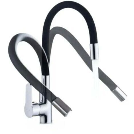 Mitigeur Évier avec Bec Flexible, Robinet de Cuisine, Cuisine Mitigeur Flexible Rotative à 360°, Noir (1/4)