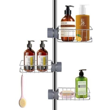 Set de 3 tablettes de douche en acier inoxydable - Ne nécessite aucun perçage - Pour barres de douche de 18 à 27 mm - Noir (1/4)