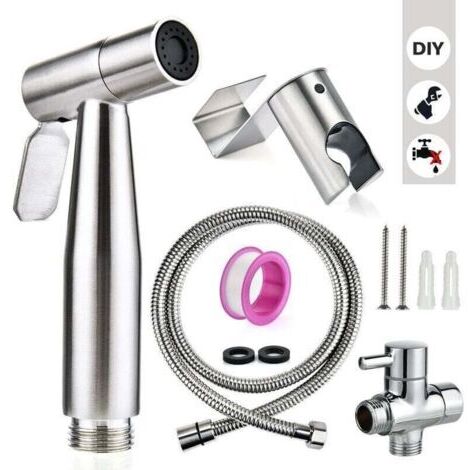 Kit Bidet WC avec Douchette - Pulverisateur Bidet a Main- Pomme de Douche Toilette avec Tuyau + Support en Inox (1/4)