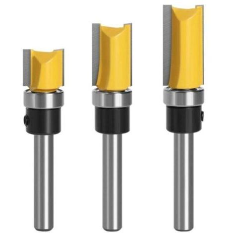 3Pcs 1/4 pouce Tige Fraise à Affleurer, Fraise à araser Fraise à Copier Avec Roulement Supérieur, Outils de Fraisage de Menuiserie (1/4)