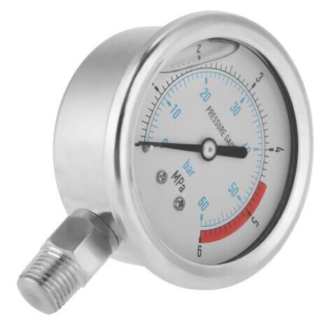 Manomètre pneumatique, hydraulique et d'eau à cadran de 60 mm, 0-60 bar (0-6 MPa), filetage 1/4" NPT. (1/5)