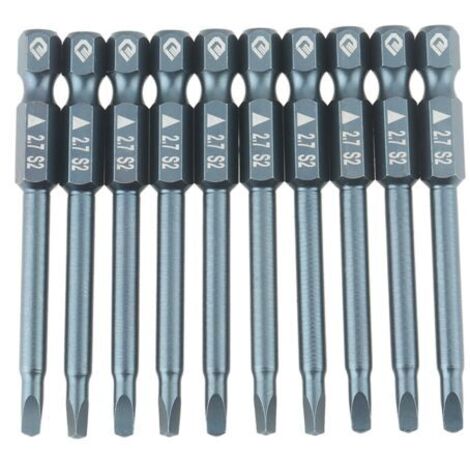Jeu de 10 embouts de tournevis triangulaires en acier allié S2, tige de 65 mm (1/4 pouce), dimensions : H6,3 x 65 mm x 2,7 mm (1/5)