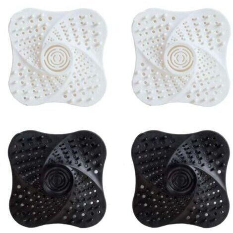 Lot de 4 bouchons de siphon de sol anti-odeurs en silicone blanc et noir, filtres à cheveux pour douche, bouchons de siphon et d'évier (1/4)