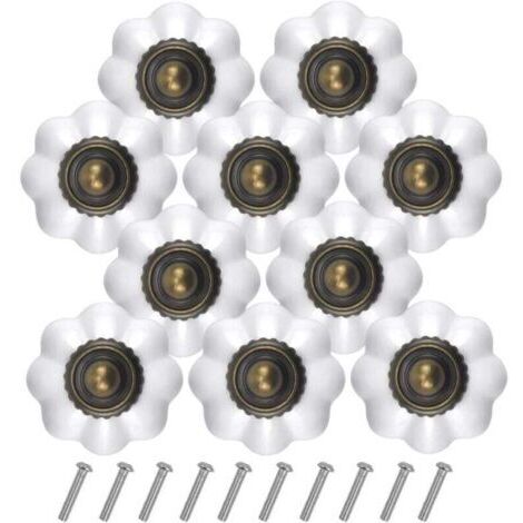 10PCS Bronze Vintage Boutons de Tiroir, 30MM Blanc Tiroir de Porte Poignée, Rond Bouton de Meubles, Boutons de Porte Chambre d'enfant, Poignées de Meuble pour Placard Armoire Cuisine (1/4)