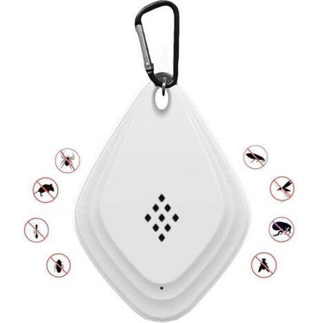 (Blanc) Répulsif anti-moustiques extérieur, répulsif anti-moustiques ultrasonique portable, répulsif électronique anti-moustiques alimenté par USB avec crochet noir (1/4)