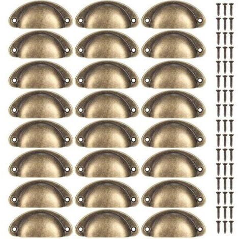 24 Pièces Poignées de Coquille Vintage, Poignées de Tiroir Semi-circulaires, Poignées de Meubles, Boutons de Coquille pour Armoire de Tiroir de Porte, Cuisine, Placards, avec Vis de 48 Pièces (1/4)