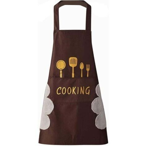 Tablier de cuisine(Marron) pour femme avec poches pour essuyer les mains, grande poche, essuyage à la main, imperméable pour la cuisine et la pâtisserie (1/4)