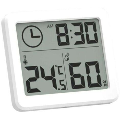 Mini Thermometre Interieur Numérique, Hygrometre Portable Professionnel à Grand Écran avec Horloge, Thermomètre Blanc Précis, Hygromètrepour la Maison (1/4)