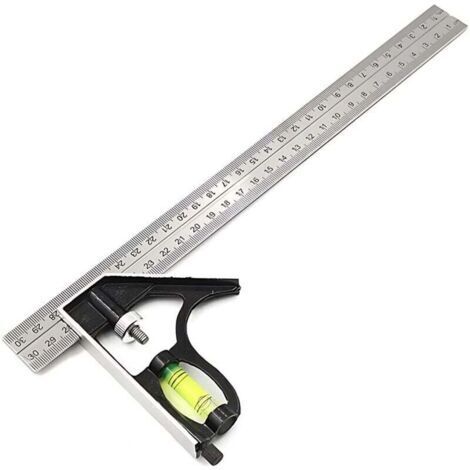 Équerre combinée en acier inoxydable de 300 mm Équerre combinée avec niveau et outil de marquage Charpentier en métal réglable Mesure Marquage et dessin (1/4)