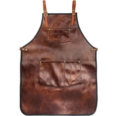 Tablier de chef pour hommes femmes tablier en cuir imperméable avec poches sangles croisées pour cuisine barbecue cuisine barbier Barista tablier travail manue (Style 1) (1/4)