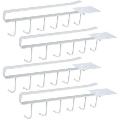 Blanc Lot de 4 Armoire Insert Porte-Tasses Porte-gobelet pour 6 Tasses Crochets de rangement pour Tasses Rangement Crochets pour Ustensiles de Cuisin (1/4)