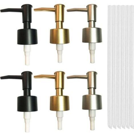 6 Pièces Pompe Savon, Plastique Pompe Sirop Pompe de Rechange avec Tuyau pour 25 mm Fil Distributeur de Savon Cuisine, Salle de Bain (Or/Argent/Noir (1/4)