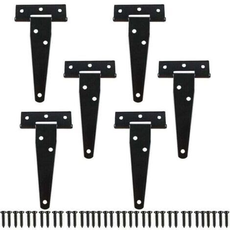 6 Pièces Charnières- 10cm Noir en T Métallique Charnière Porte de Grange avec Vis (1/4)