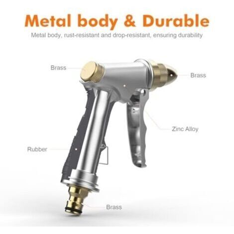 Pistolet d'arrosage avec buse en laiton, avec buse 4 modes d'arrosage, pour laver les voitures, les animaux domestiques, arroser le jardin (1/4)