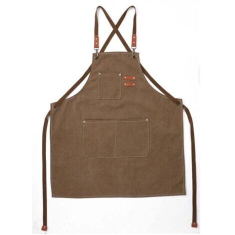 (Marron)Tablier Cuisine Homme Tabliers en Toile avec 3 Poches Imperméable et Réglable Apron pour Barbecue, Restaurant,Jardin, Charpentier,78 x 68cm (1/4)