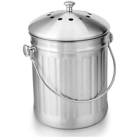 Seau Compost Inodore en Acier Inoxydable pour Cuisine - Poubelle Compost Cuisine - Comprend Filtres à Charbon de Rechange (INOX Brillant, 5 litres)..DEBUNS (1/4)