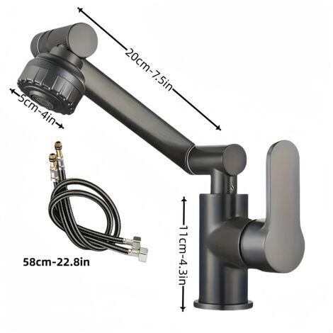 Robinet de Cuisine et Salle de Bain Rotatif à Double Mode – Mitigeur Monotrou Eau Chaude et Froide, Surface Écologique, Flexible Inclus (1/5)
