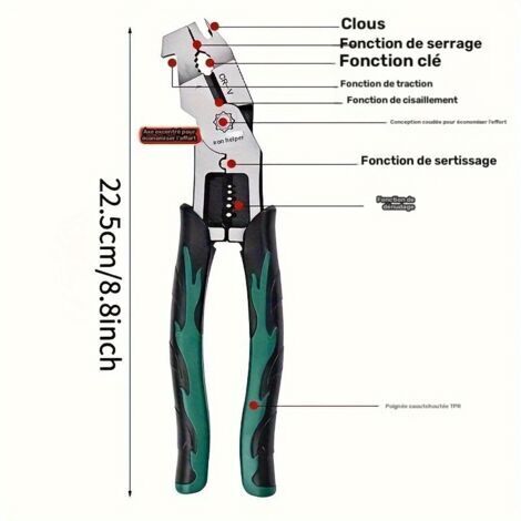 PZ-125 Robustes - Outil Professionnel Électrique, Mécanique et de Menuiserie avec Mâchoires à Coupure, Extraction de Vis en Acier Vanadium - Poignée (1/4)