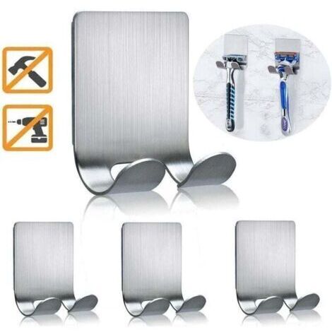 Lot de 4 supports de rasoir pour douche crochets de douche auto-adhésifs support de rasoir 6,6 lb (max) sans perçage antirouille pour rasoirs, brosses, serviettes, peignoirs, bouchons, chapeaux-salle (1/4)