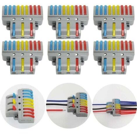 Bornes De Connexion, 6 Pcs Connecteur Électrique Avec Levier De Fonctionnement, Compact Borne De Connexion Électrique Automatique, 3 In 9 Out, Avec Vis De Montage (1/4)
