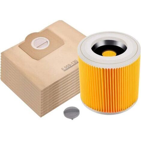 Lot de 10 sacs d'aspirateur + 1 filtre pour Kärcher WD3 et MV3 remplacement pour 6.959-130.0 (sac) & 6.414-552.0 (filtre à cartouche) (1/4)