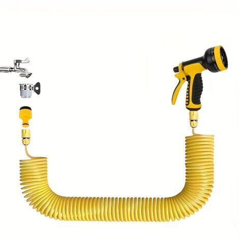 Tuyau d’Eau Rétractable 10 m – Pistolet de Nettoyage Haute Pression avec Buse et Tube d’Extension pour Voiture, Jardin et Usage Domestique (1/5)