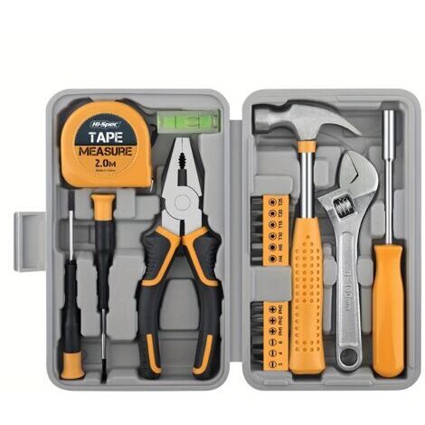 Kit d'outils universel 20 pièces - Boîte à outils en plastique jaune, sans électricité ni piles, matériau durable, idéal pour dortoirs universitaires, appartements et chambres, parfait pour les femmes (1/5)