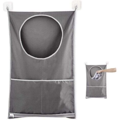 Panier à Linge Grande Contenance Sac de Rangement, Sac De Rangement Pour Sac De Placard À Linge Suspendu, pour Salle de Bain(Gris) (1/4)