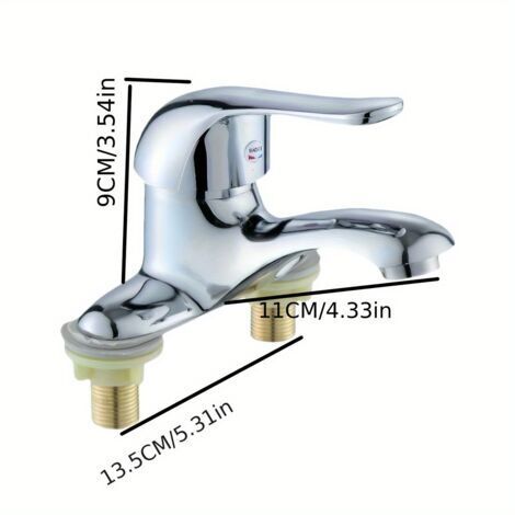 Mitigeur de Lavabo à Poignée Unique en Laiton Chromé – Mélange Eau Chaude et Froide, Installation Trois Trous, Pour Vasque et Évier (1/4)