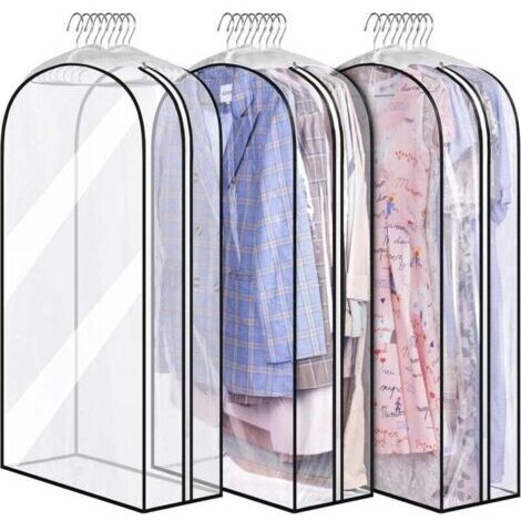 Lot de 3 housses à vêtements transparentes à soufflet de 25 cm pour le rangement des vêtements suspendus dans les placards, housses pour chemises, manteaux et robes (1/4)
