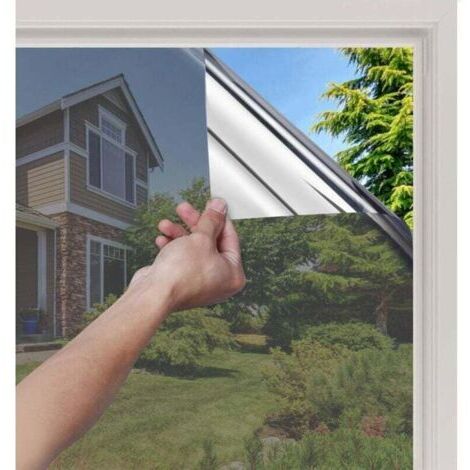 Film Miroir Fenetre Adhesif Effet Miroir Anti Regard sans Tain pour Vitre Papier Miroir Anti Chaleur Feuille Miroir Occultant à Sens Unique Protection de Soleil Anti UV Argent 60x100CM (1/2)