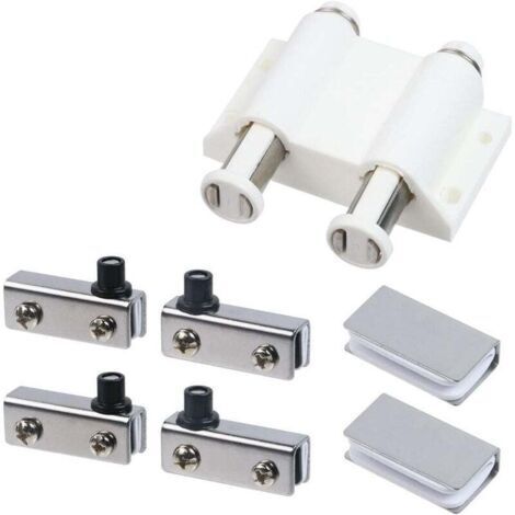 2 charnières pivotantes en acier inoxydable pour portes en verre, fermeture magnétique double tête, ABS avec kit de fixation pour portes en verre de 3 à 6 mm (couleur argent) (1/4)
