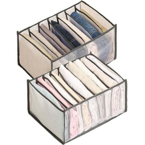 Organisateur de Tiroir à Vêtements, Boîte de Rangement en Maille Pliable,Organisateur de Placard avec Compartiments, Sac de Rangement Placard pour Jeans et Chemises,7+9 Grille (1/4)