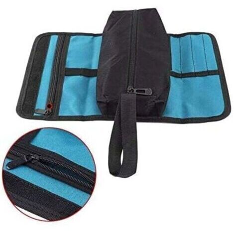 Sac à outils, petit sac à outils enroulable, sac à outils en toile, sac de rangement avec fermeture éclair et boucle pour électricien, plombier, mécanicien (1/4)