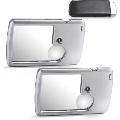 Lot de 2 loupes portatives 3X et 6X avec éclairage, type carte, pour la lecture, les menus, les voyages, les contrats, la maison (argent) (1/4)