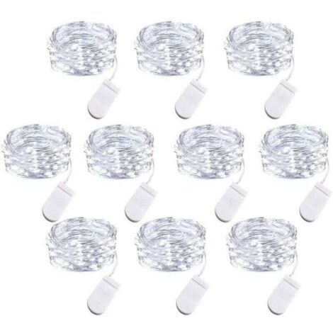 Lot de 10 Guirlandes Lumineuses LED à Piles, 1m Fil de Cuivre 10 Ampoules LED pour Chambre Maison Fête Mariage Festival Concert Décoration (1/4)